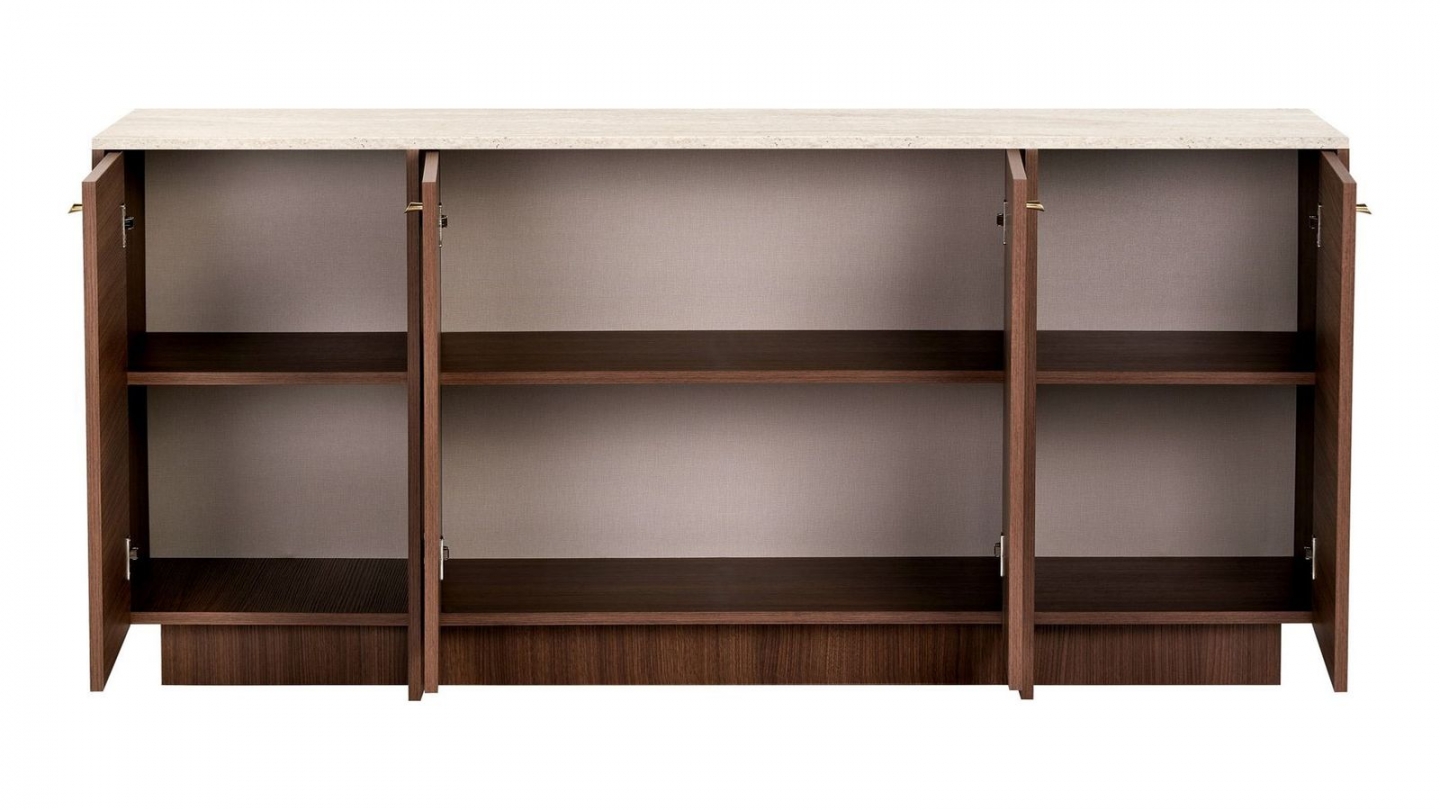 Buffet 4 portes effet travertin et noyer 180 cm - Lorio Buffet 4 portes effet travertin et noyer 180 cm - Lorio