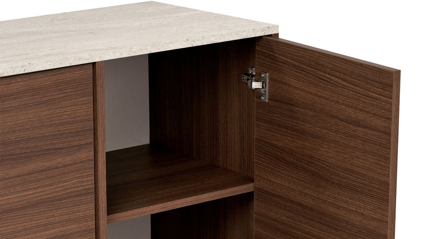 Buffet 4 portes effet travertin et noyer 180 cm - Lorio Buffet 4 portes effet travertin et noyer 180 cm - Lorio
