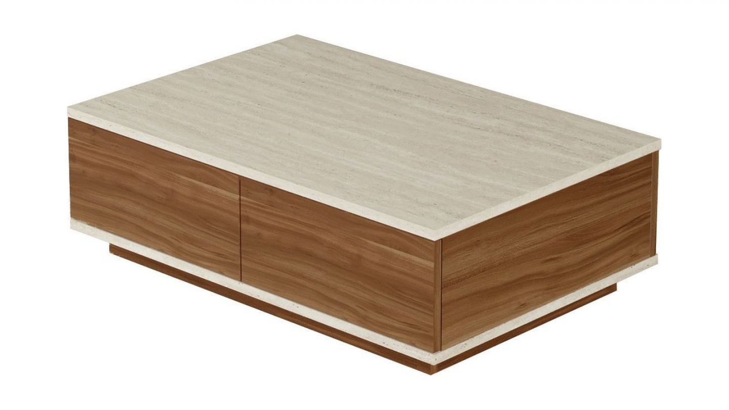 Table basse 2 portes effet noyer et travertin 90 cm - Ravia Table basse 2 portes effet noyer et travertin 90 cm - Ravia