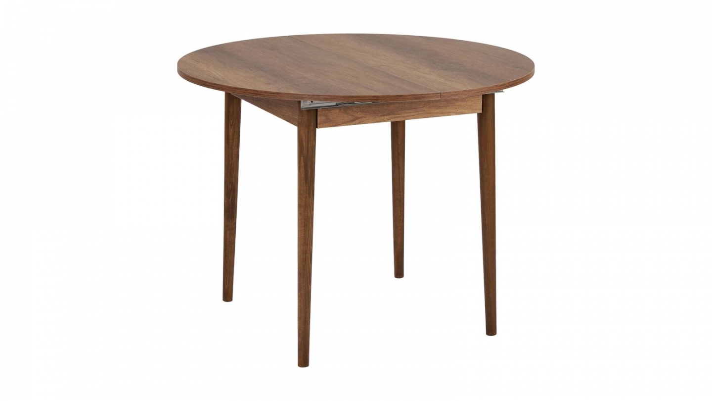 Table à manger extensible ronde effet noyer foncé 4 convives 100/131 cm - Marea Table à manger extensible ronde effet noyer foncé 4 convives 100/131 cm - Marea