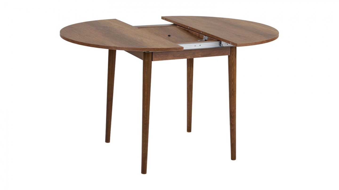 Table à manger extensible ronde effet noyer foncé 4 convives 100/131 cm - Marea Table à manger extensible ronde effet noyer foncé 4 convives 100/131 cm - Marea