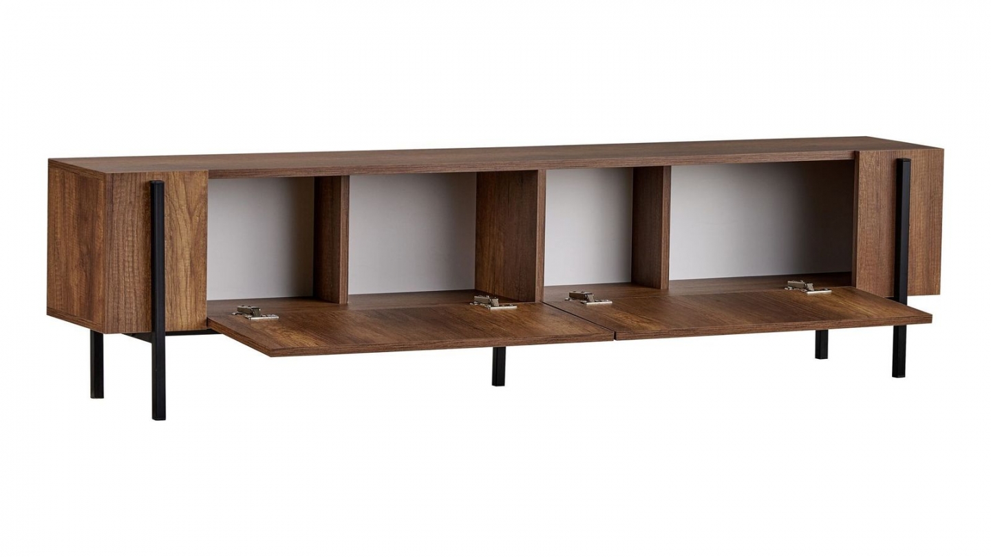 Meuble TV 2 portes effet noyer foncé et noir 180 cm - Orano Meuble TV 2 portes effet noyer foncé et noir 180 cm - Orano