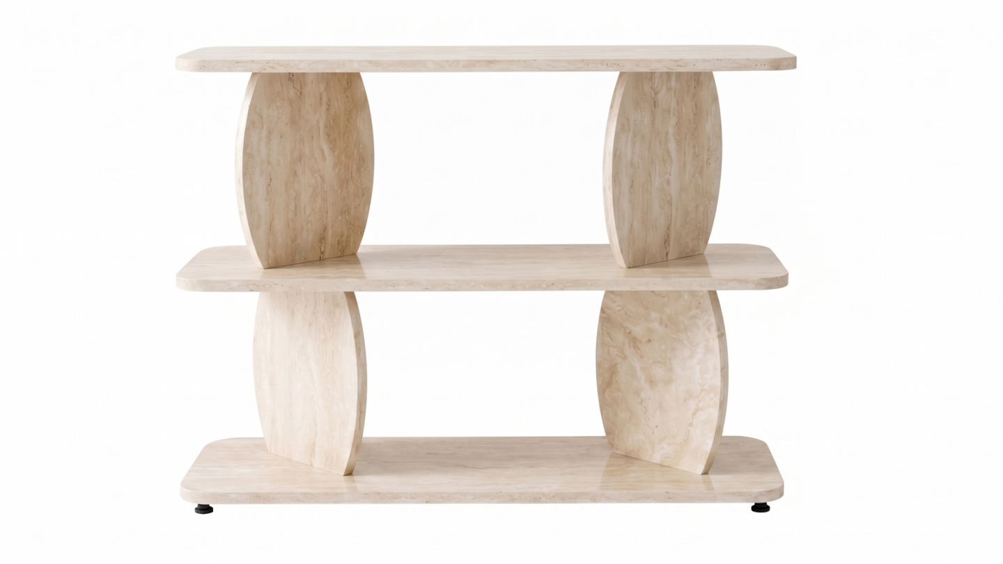 Table d'appoint 2 niches effet travertin 90 cm - Vero Table d'appoint 2 niches effet travertin 90 cm - Vero