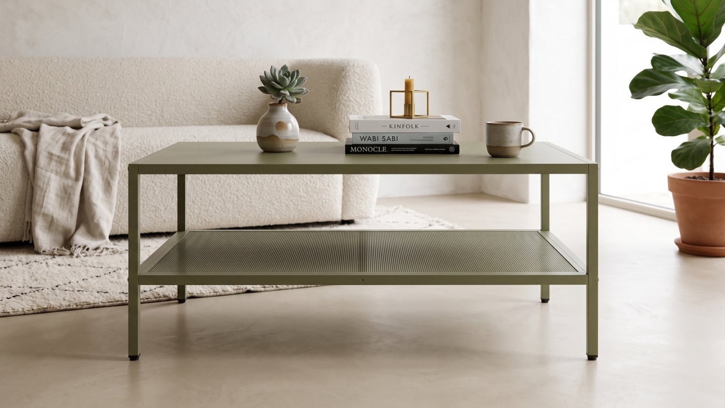 Table basse en métal vert kaki 100 x 60 cm - Ysia Table basse en métal vert kaki 100 x 60 cm - Ysia