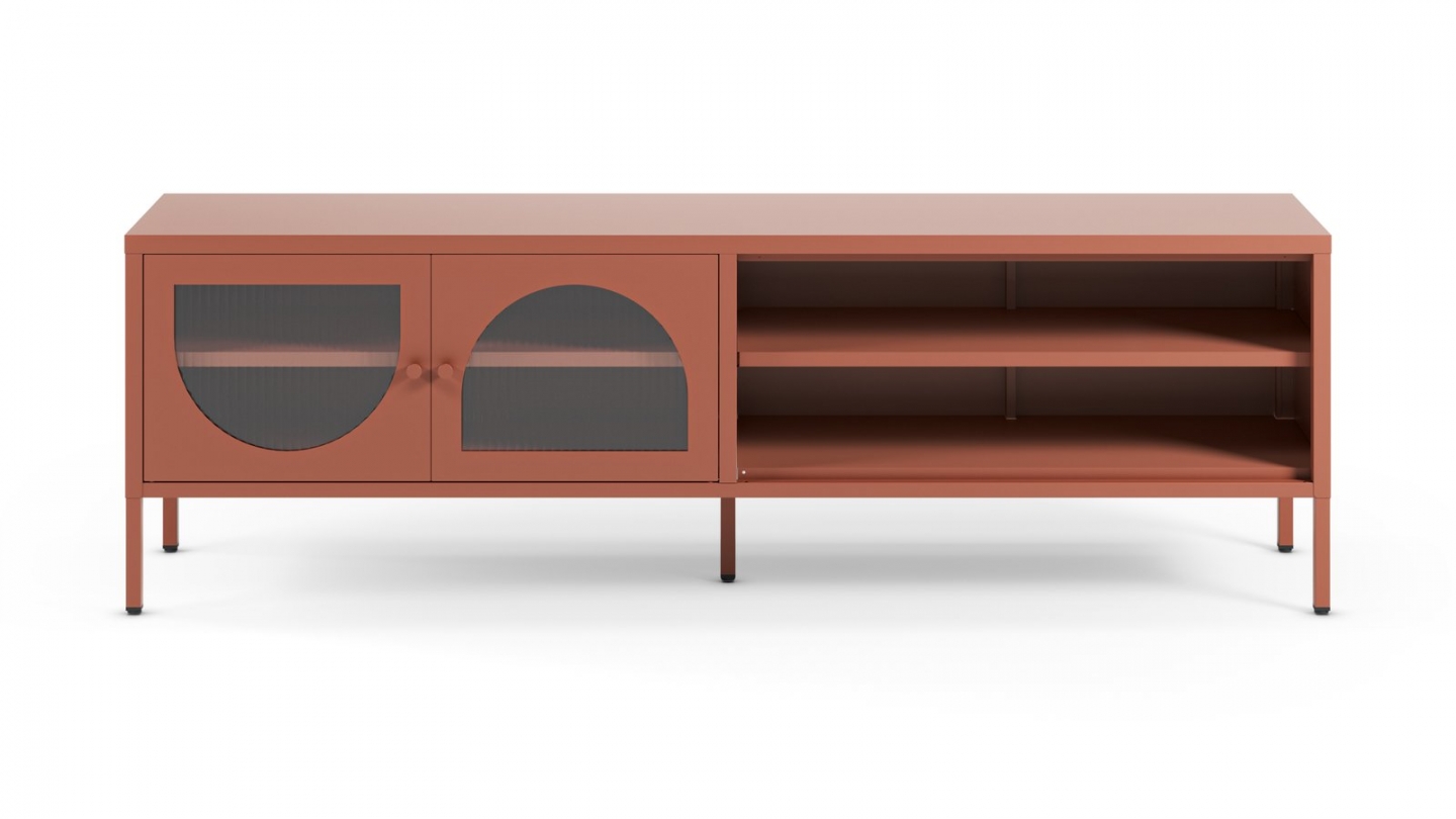 Meuble TV 2 portes 2 niches en métal terracotta 160 cm - Ysia Meuble TV 2 portes 2 niches en métal terracotta 160 cm - Ysia