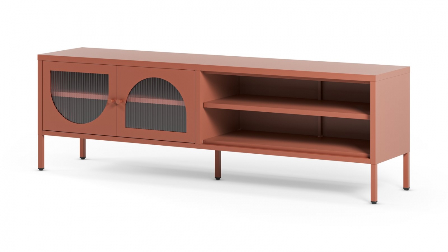 Meuble TV 2 portes 2 niches en métal terracotta 160 cm - Ysia Meuble TV 2 portes 2 niches en métal terracotta 160 cm - Ysia