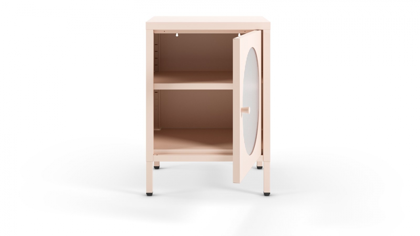 Table de chevet 1 porte en métal rose blush 40 cm - Ysia Table de chevet 1 porte en métal rose blush 40 cm - Ysia
