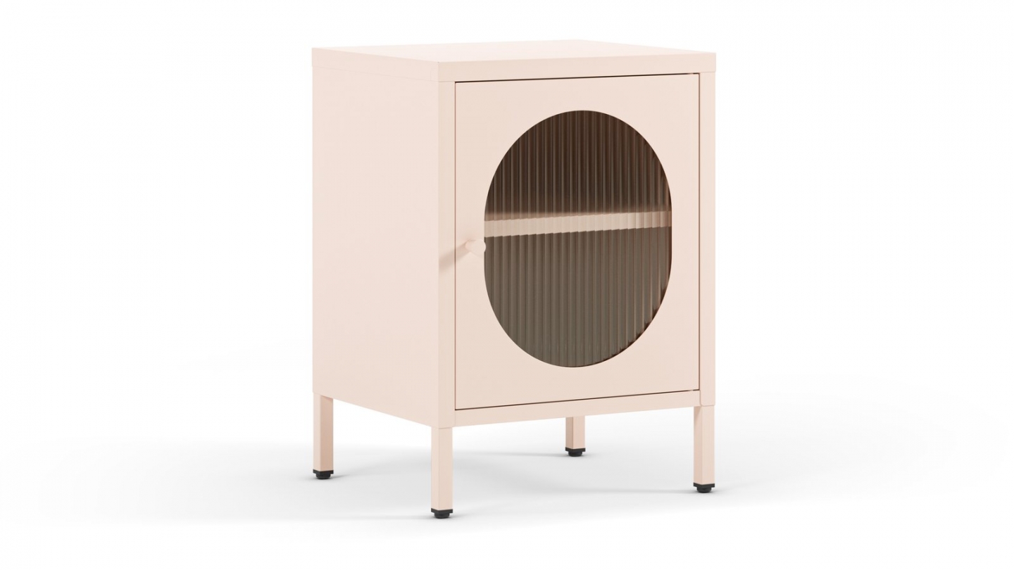 Table de chevet 1 porte en métal rose blush 40 cm - Ysia Table de chevet 1 porte en métal rose blush 40 cm - Ysia