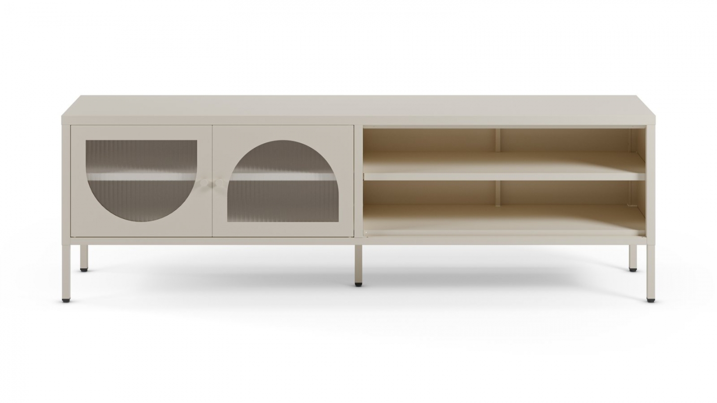 Meuble TV 2 portes 2 niches en métal beige clair 160 cm - Ysia Meuble TV 2 portes 2 niches en métal beige clair 160 cm - Ysia
