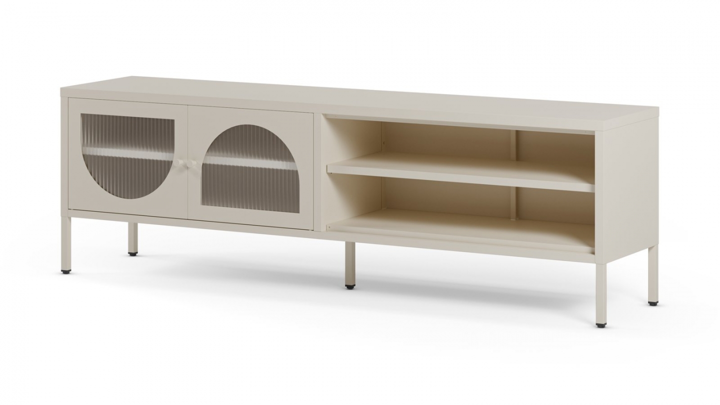 Meuble TV 2 portes 2 niches en métal beige clair 160 cm - Ysia Meuble TV 2 portes 2 niches en métal beige clair 160 cm - Ysia