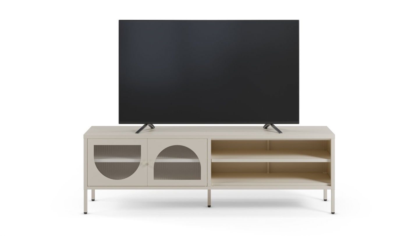 Meuble TV 2 portes 2 niches en métal beige clair 160 cm - Ysia Meuble TV 2 portes 2 niches en métal beige clair 160 cm - Ysia