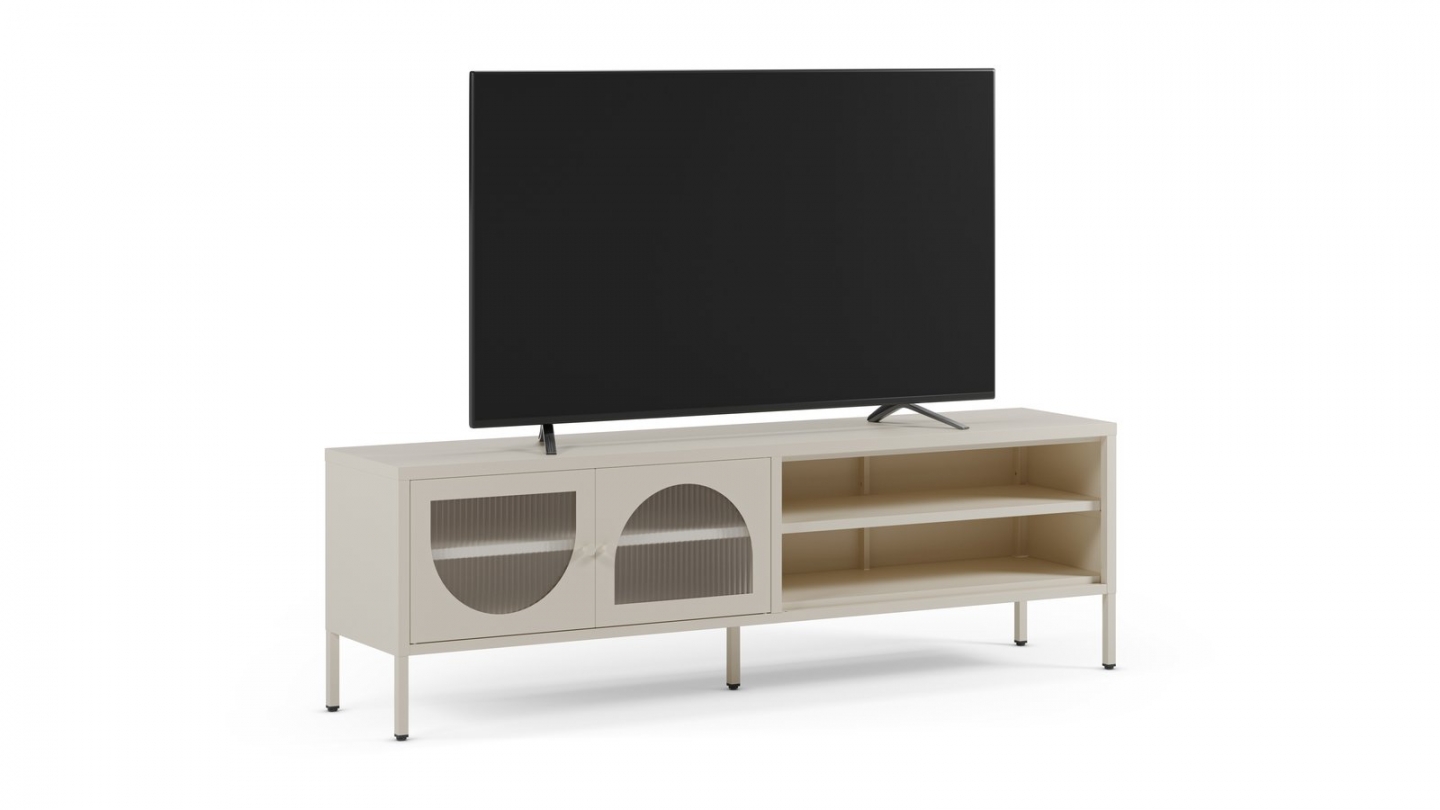 Meuble TV 2 portes 2 niches en métal beige clair 160 cm - Ysia Meuble TV 2 portes 2 niches en métal beige clair 160 cm - Ysia