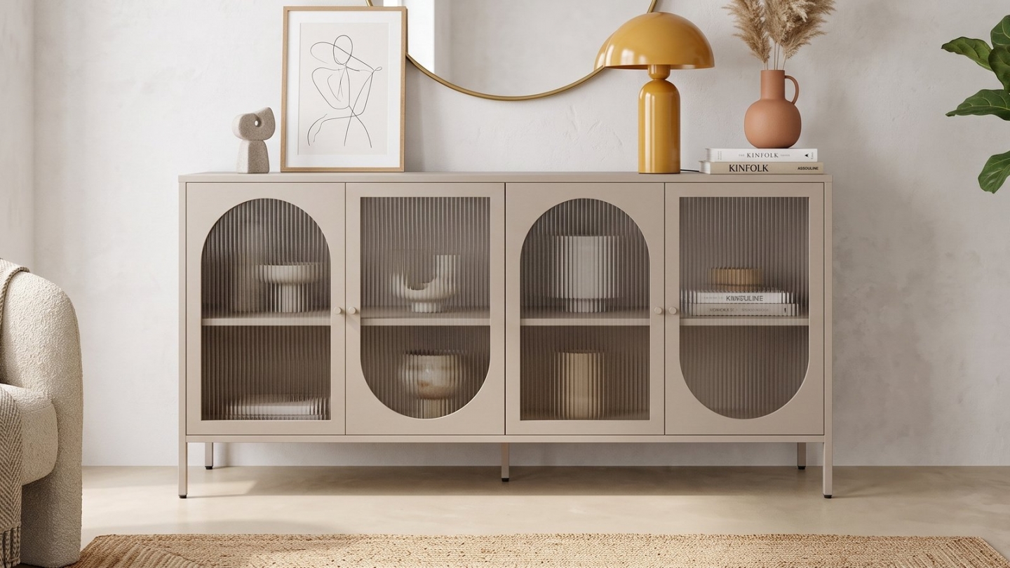 Buffet 4 portes en métal beige clair 160 cm - Ysia Buffet 4 portes en métal beige clair 160 cm - Ysia