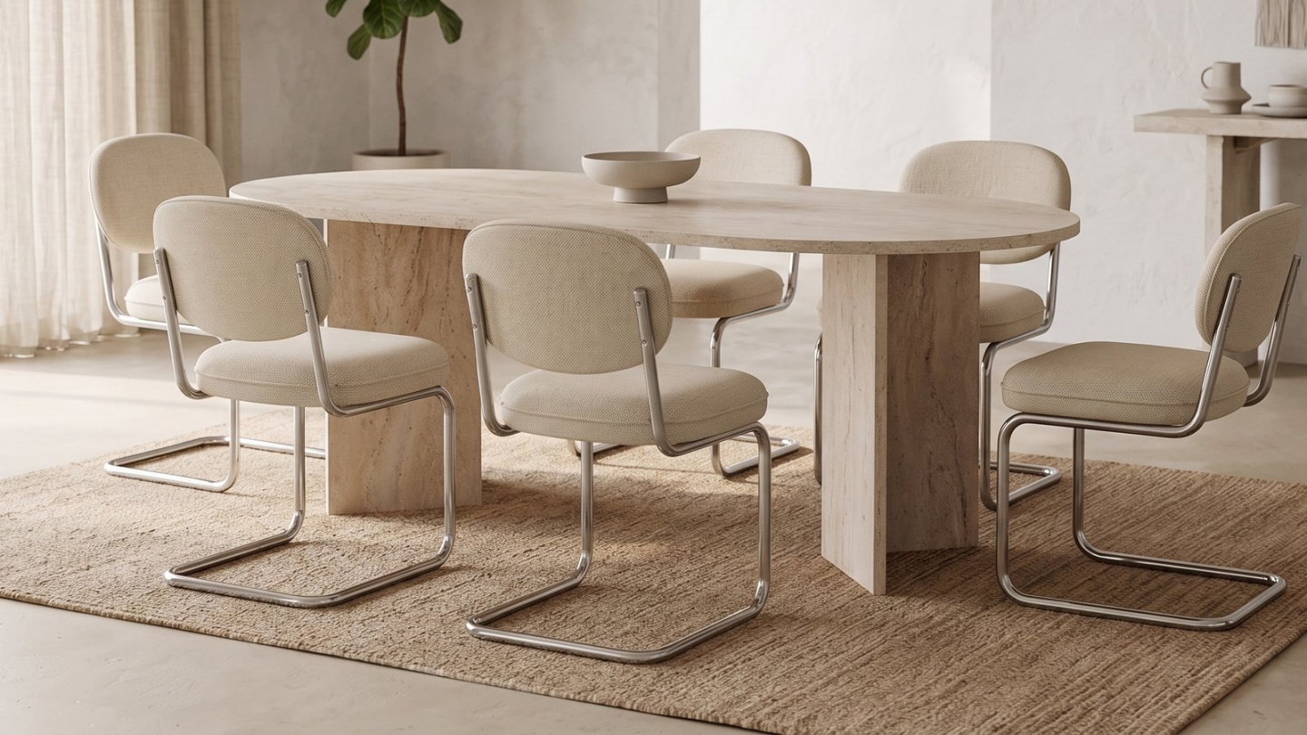 Table à manger ovale effet travertin 180 cm - Suna Table à manger ovale effet travertin 180 cm - Suna