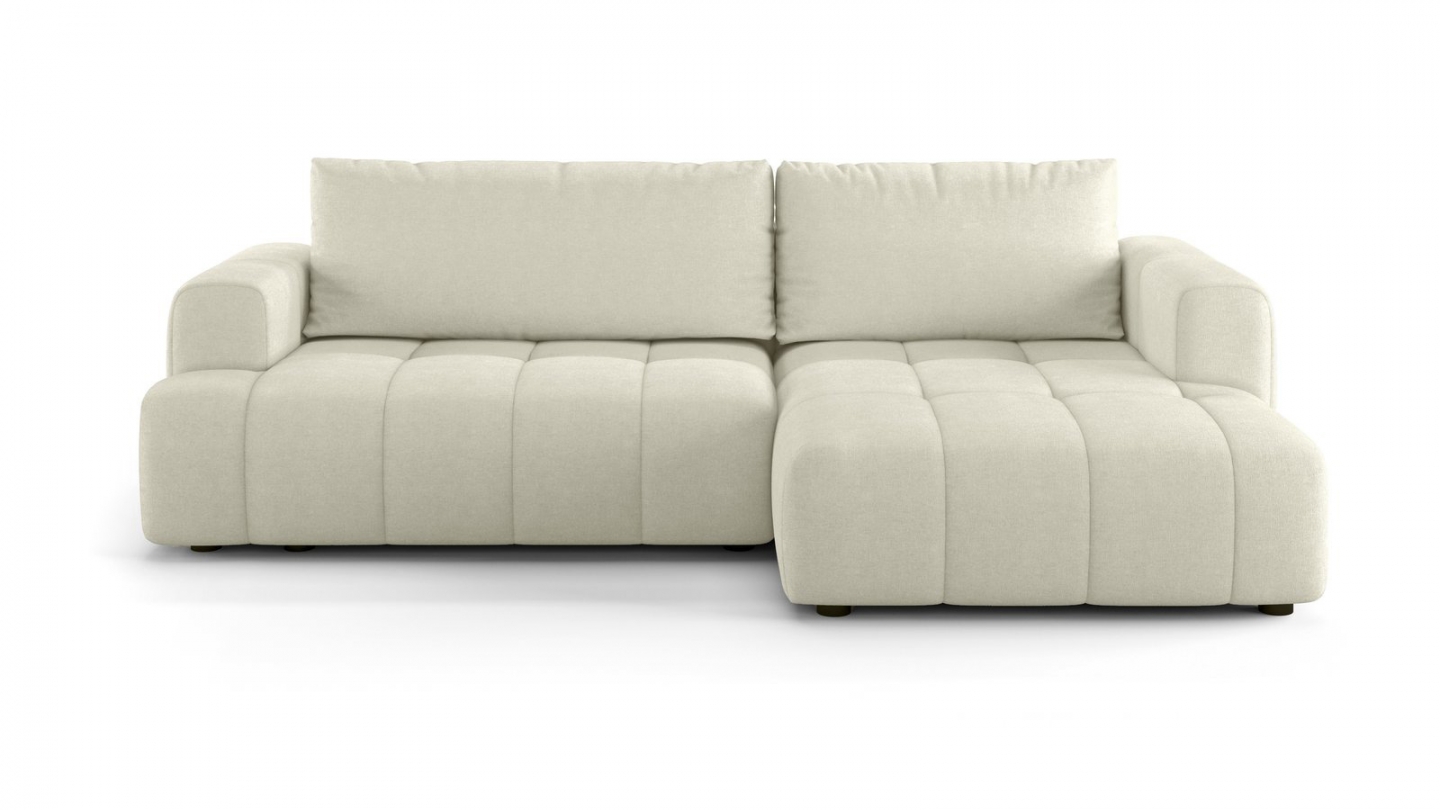 Canapé d'angle à droite convertible 4 places en tissu chenille beige - ouverture rapide - Karl Canapé d'angle à droite convertible 4 places en tissu chenille beige - ouverture rapide - Karl