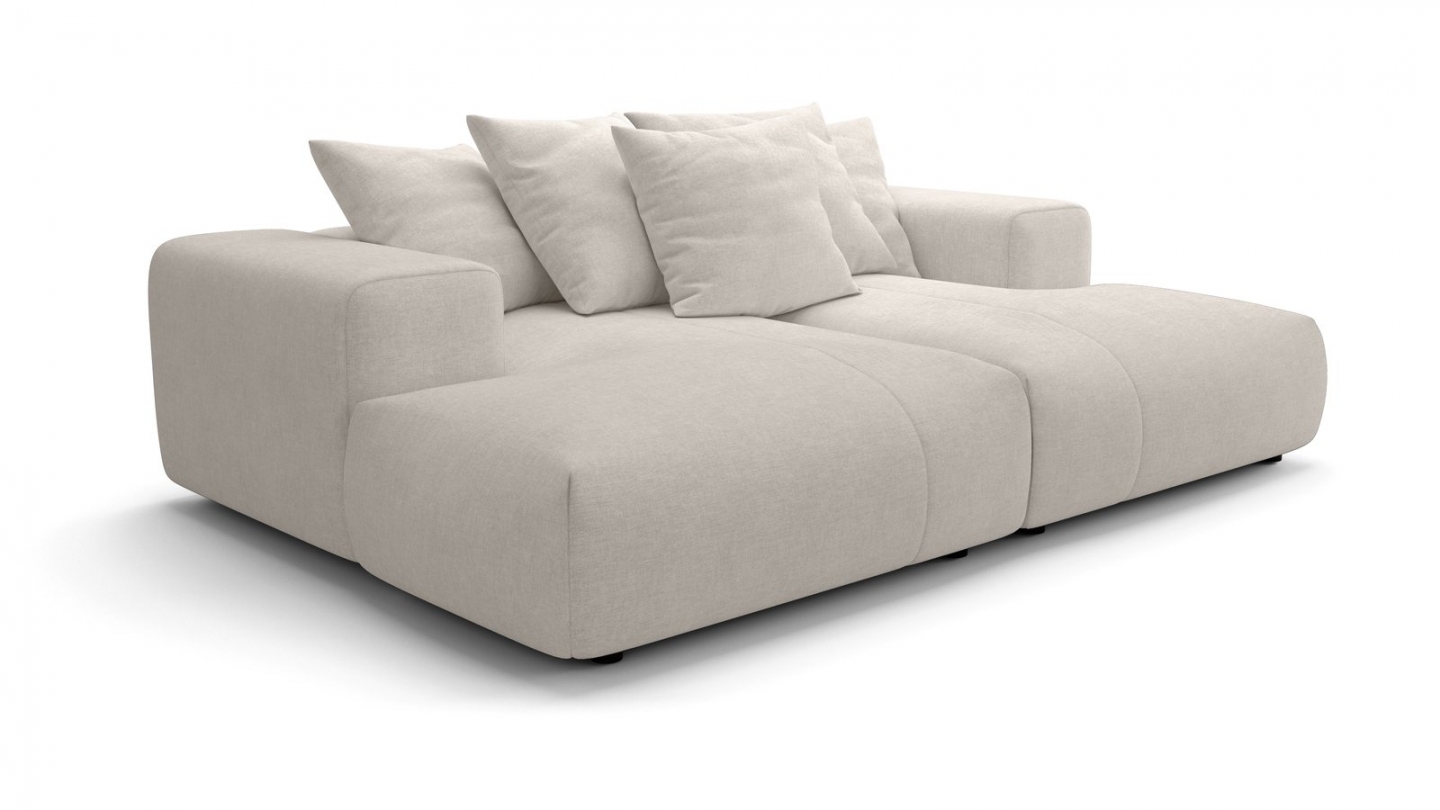 Canapé droit 3 places assise profonde en tissu chenille beige - Belvia Canapé droit 3 places assise profonde en tissu chenille beige - Belvia