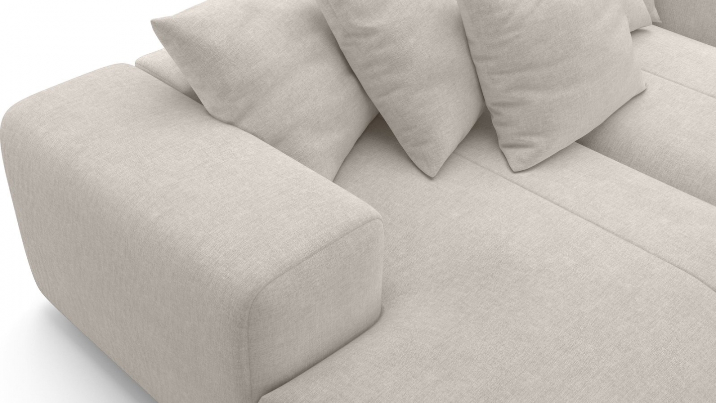 Canapé droit 3 places assise profonde en tissu chenille beige - Belvia Canapé droit 3 places assise profonde en tissu chenille beige - Belvia