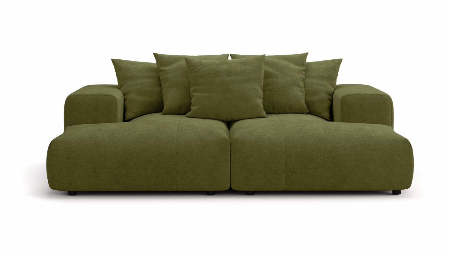 Canapé droit 3 places assise profonde en tissu chenille vert olive - Belvia Canapé droit 3 places assise profonde en tissu chenille vert olive - Belvia