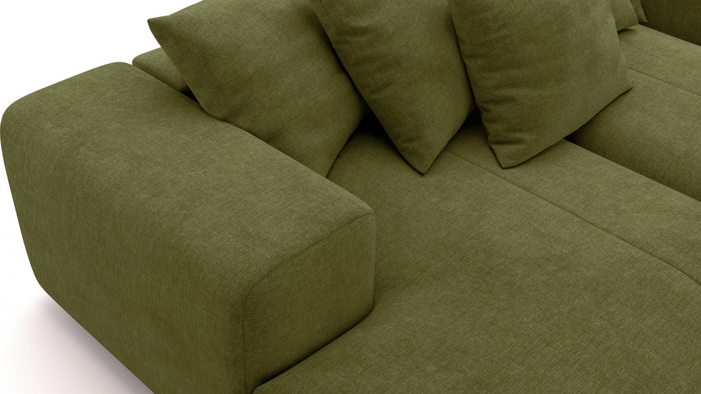 Canapé droit 3 places assise profonde en tissu chenille vert olive - Belvia Canapé droit 3 places assise profonde en tissu chenille vert olive - Belvia