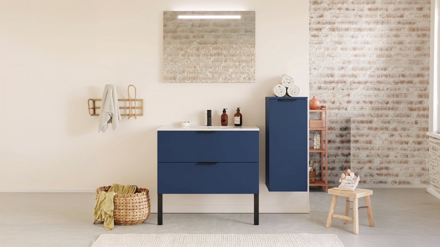 Meuble de salle de bain suspendu vasque intégrée 90cm 2 tiroirs Marine - Venice Meuble de salle de bain suspendu vasque intégrée 90cm 2 tiroirs Marine - Venice