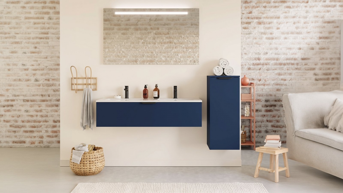 Meuble de salle de bain suspendu double vasque intégrée 120cm 1 tiroir Marine - Venice Meuble de salle de bain suspendu double vasque intégrée 120cm 1 tiroir Marine - Venice