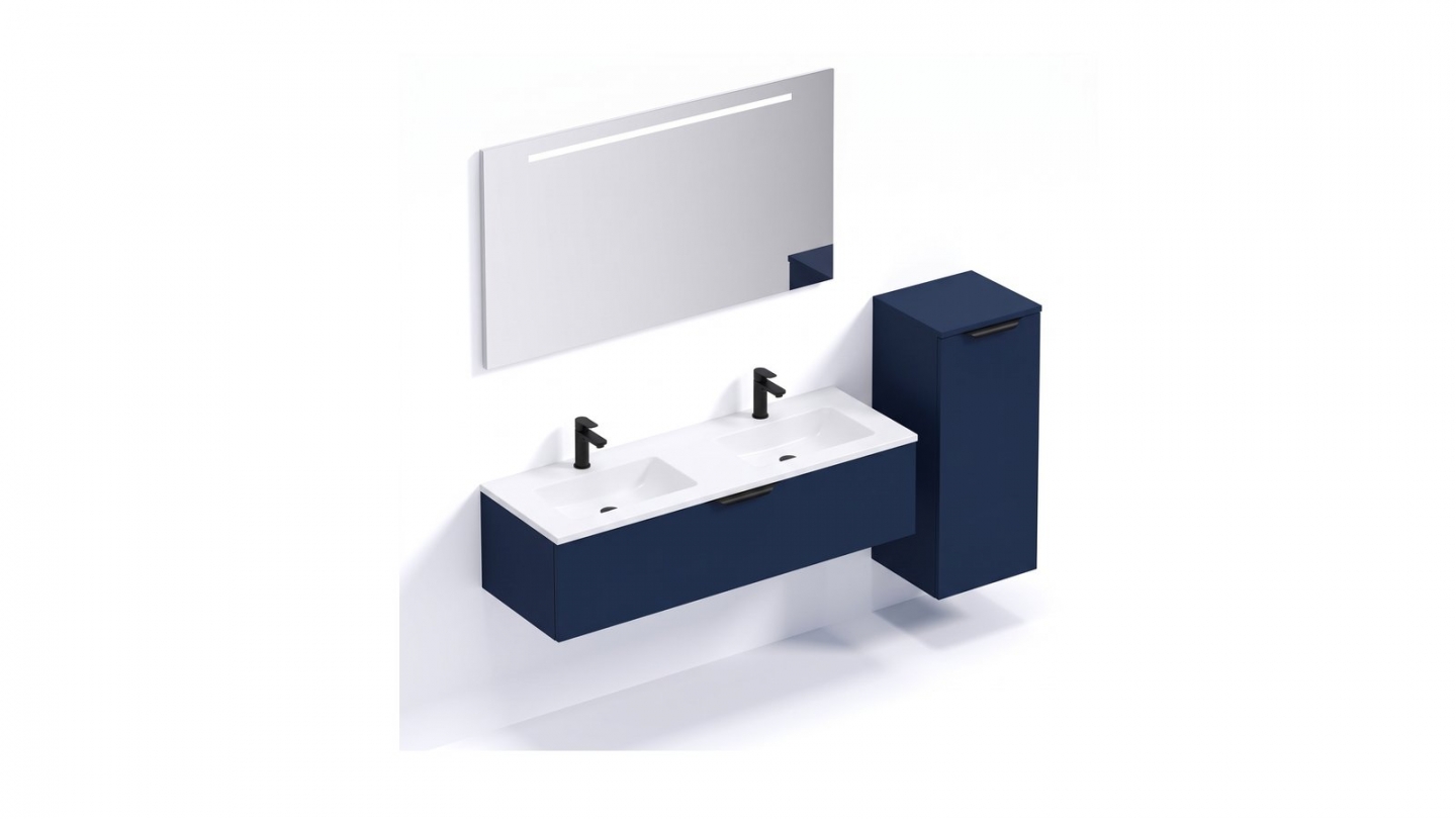 Meuble de salle de bain suspendu double vasque intégrée 120cm 1 tiroir Marine - Venice Meuble de salle de bain suspendu double vasque intégrée 120cm 1 tiroir Marine - Venice