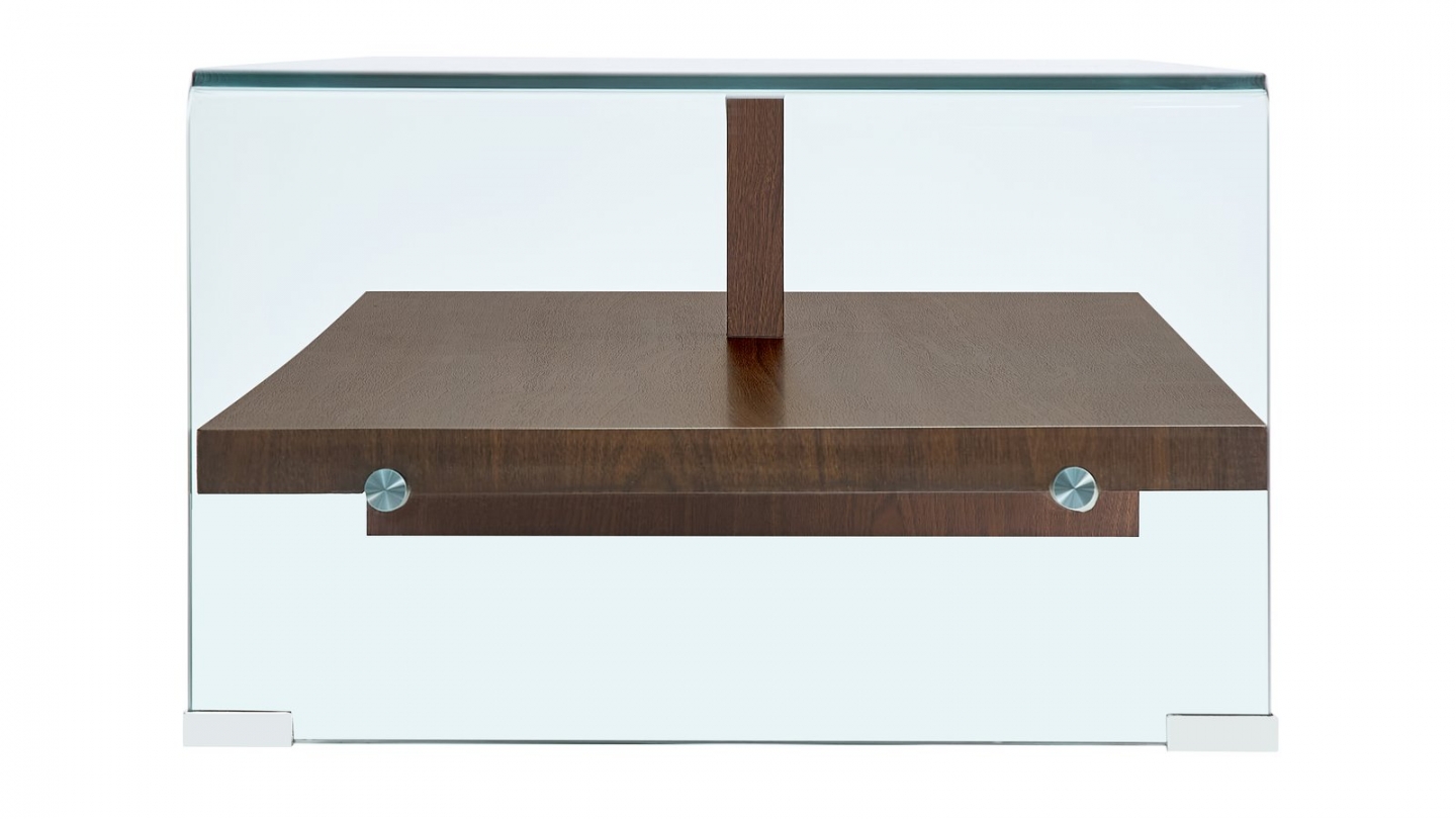 Table basse rectangulaire en verre trempé avec étagère effet noyer 110 cm - Valko Table basse rectangulaire en verre trempé avec étagère effet noyer 110 cm - Valko