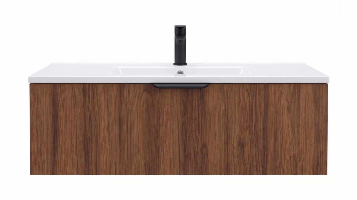 Meuble de salle de bain suspendu vasque intégrée 90cm 1 tiroir Noyer - Venice Meuble de salle de bain suspendu vasque intégrée 90cm 1 tiroir Noyer - Venice