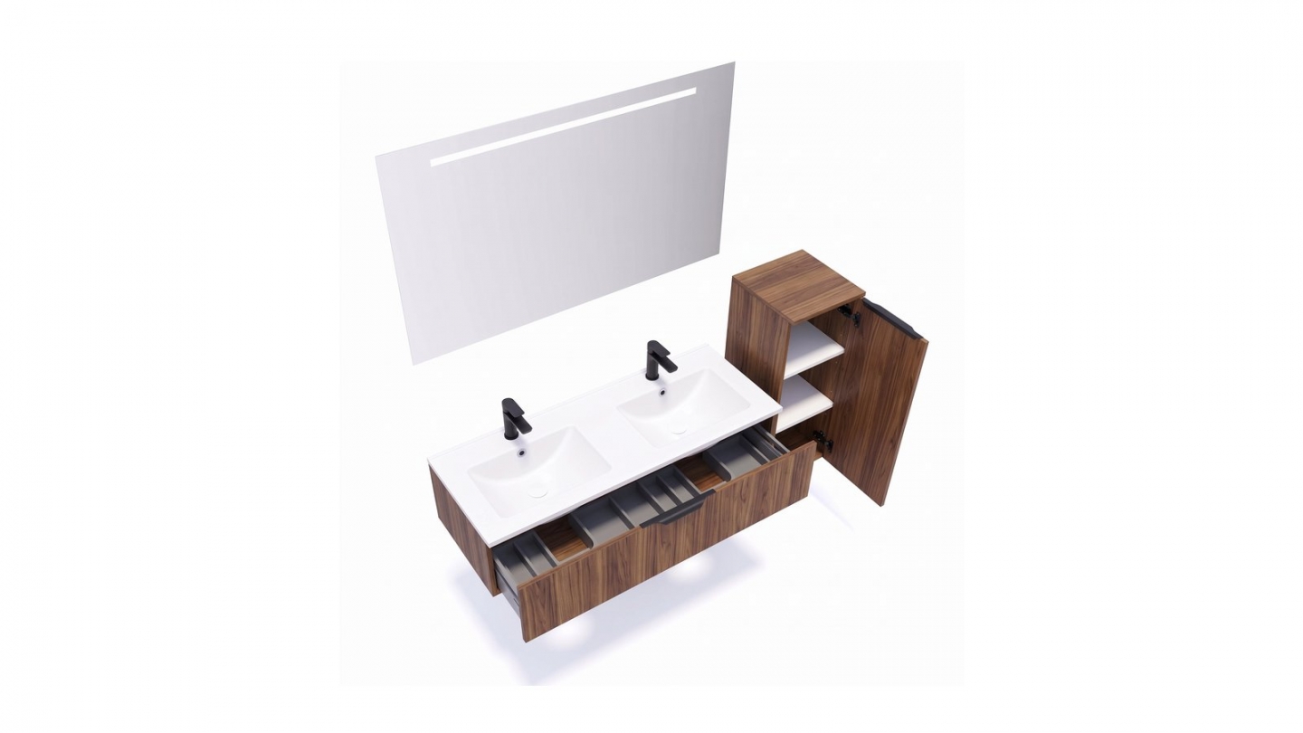 Meuble de salle de bain suspendu double vasque intégrée 120cm 1 tiroir Noyer - Venice Meuble de salle de bain suspendu double vasque intégrée 120cm 1 tiroir Noyer - Venice