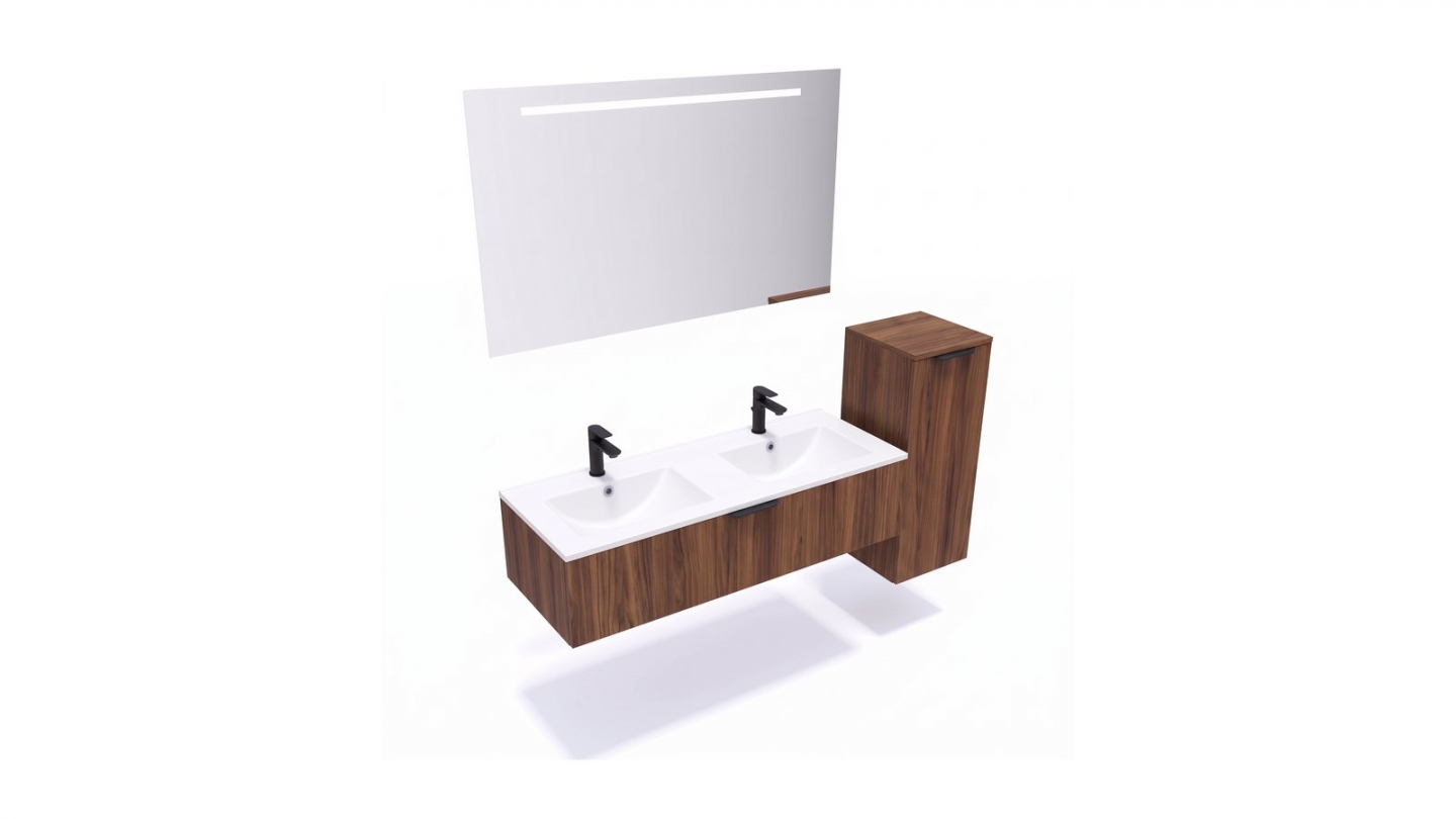 Meuble de salle de bain suspendu double vasque intégrée 120cm 1 tiroir Noyer - Venice Meuble de salle de bain suspendu double vasque intégrée 120cm 1 tiroir Noyer - Venice