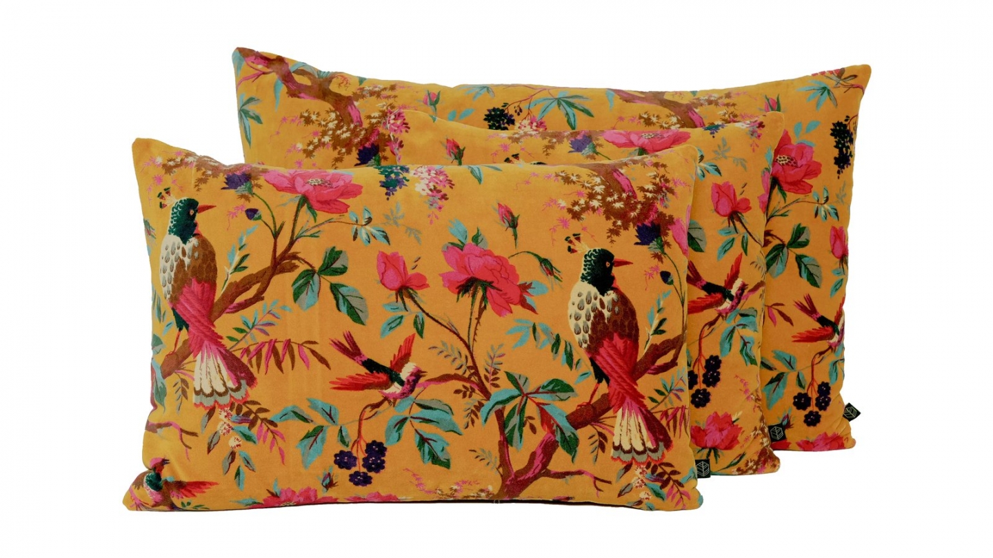 Housse de Coussin chamois en Velours Imprimé Oiseaux 45 x 45 cm - Birdy Housse de Coussin chamois en Velours Imprimé Oiseaux 45 x 45 cm - Birdy