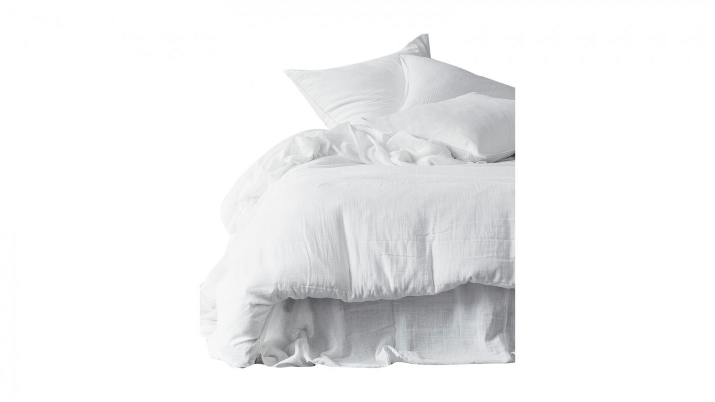 Drap housse en gaze de coton lavé Blanc 160 x 200 cm - Mykonos Drap housse en gaze de coton lavé Blanc 160 x 200 cm - Mykonos