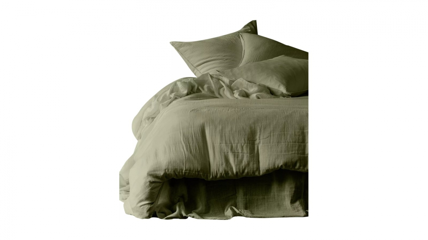 Housse de couette en gaze de coton lavé kaki 240 x 220 cm - Mykonos Housse de couette en gaze de coton lavé kaki 240 x 220 cm - Mykonos