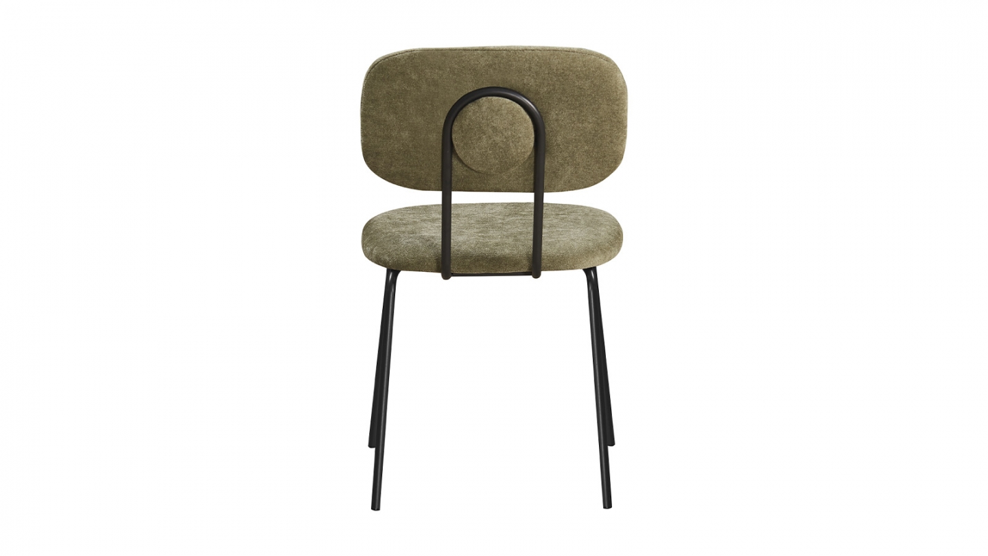 Lot de 4 chaises en tissu chenille vert et piètement noir - Lucie Lot de 4 chaises en tissu chenille vert et piètement noir - Lucie