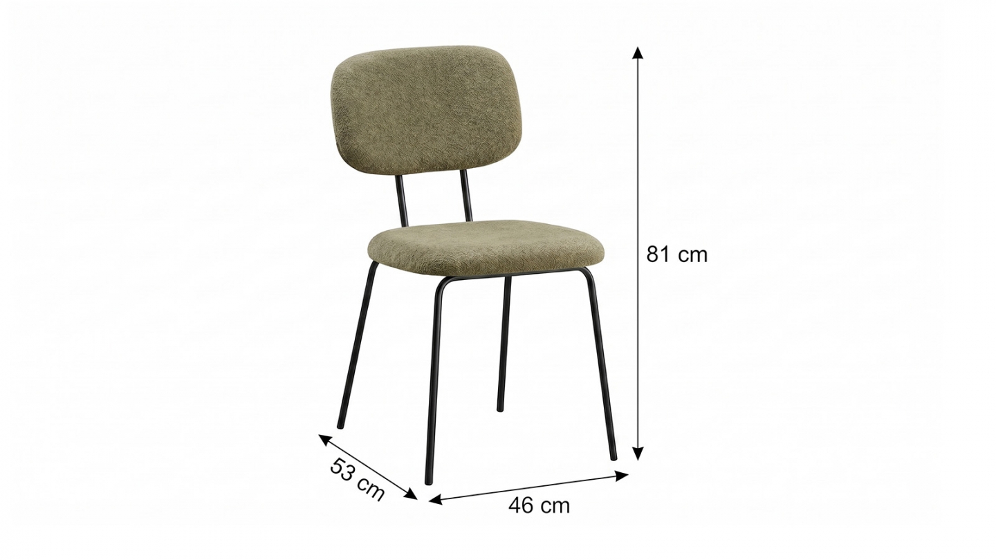 Lot de 4 chaises en tissu chenille vert et piètement noir - Lucie Lot de 4 chaises en tissu chenille vert et piètement noir - Lucie