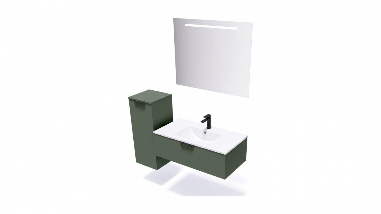 Meuble de salle de bain suspendu vasque intégrée 90cm 1 tiroir Vert Amazonie - Venice Meuble de salle de bain suspendu vasque intégrée 90cm 1 tiroir Vert Amazonie - Venice