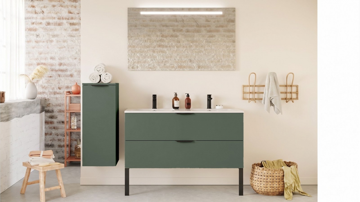 Meuble de salle de bain suspendu double vasque intégrée 120cm 2 tiroirs Vert Amazonie - Venice Meuble de salle de bain suspendu double vasque intégrée 120cm 2 tiroirs Vert Amazonie - Venice