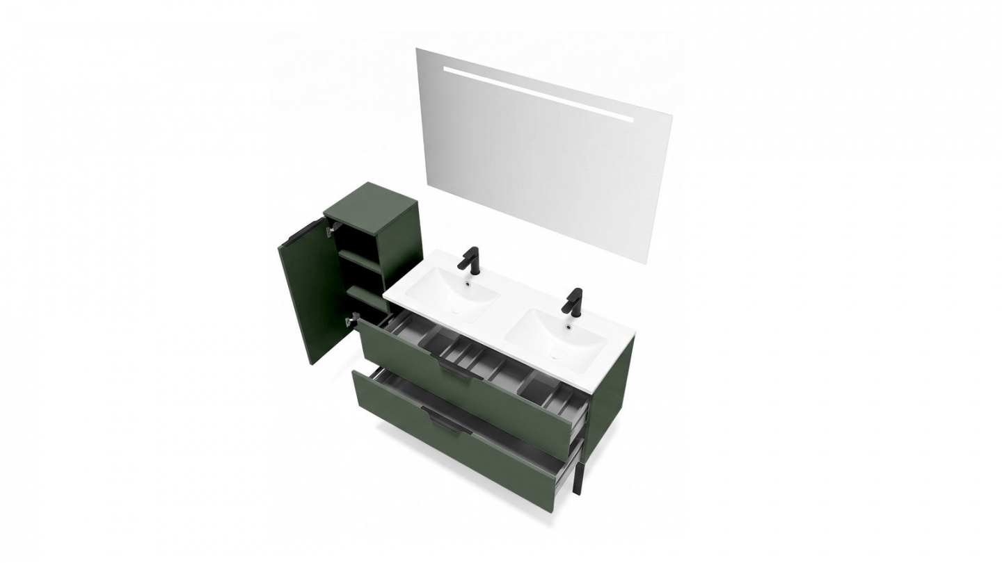 Meuble de salle de bain suspendu double vasque intégrée 120cm 2 tiroirs Vert Amazonie - Venice Meuble de salle de bain suspendu double vasque intégrée 120cm 2 tiroirs Vert Amazonie - Venice