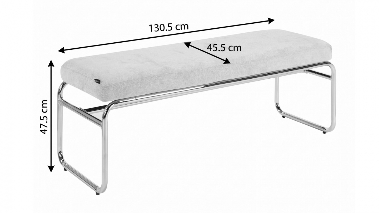 Banc en tissu chenille marron et métal chromé 130 cm - Garett Banc en tissu chenille marron et métal chromé 130 cm - Garett