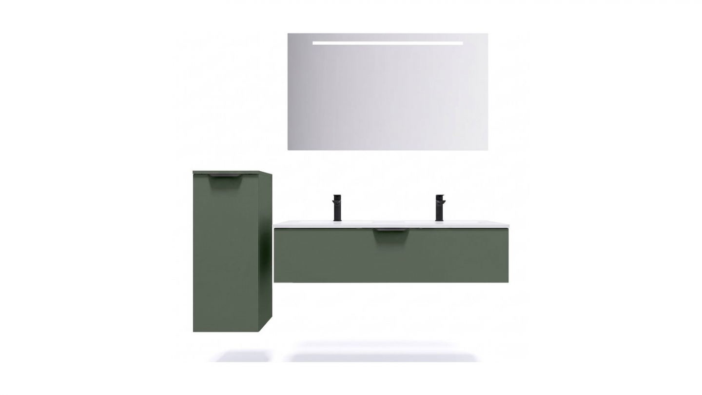Meuble de salle de bain suspendu double vasque intégrée 120cm 1 tiroir Vert Amazonie - Venice Meuble de salle de bain suspendu double vasque intégrée 120cm 1 tiroir Vert Amazonie - Venice