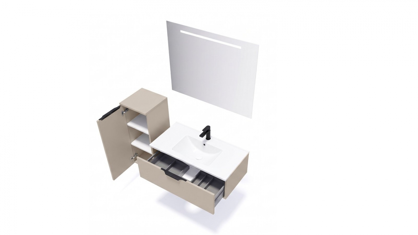 Meuble de salle de bain suspendu vasque intégrée 90cm 1 tiroir Beige - Venice Meuble de salle de bain suspendu vasque intégrée 90cm 1 tiroir Beige - Venice