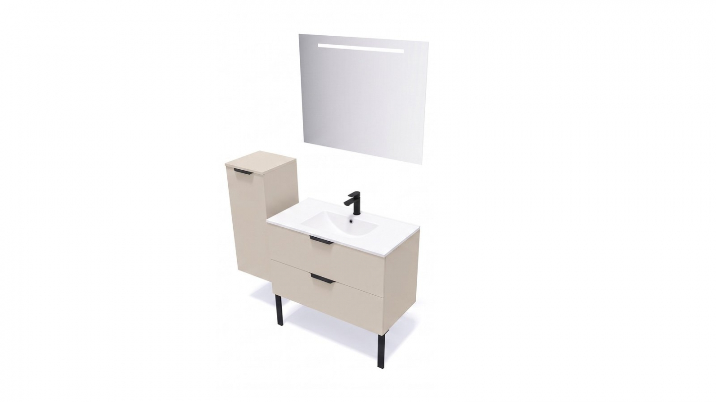 Meuble de salle de bain suspendu vasque intégrée 90cm 2 tiroirs Beige - Venice Meuble de salle de bain suspendu vasque intégrée 90cm 2 tiroirs Beige - Venice
