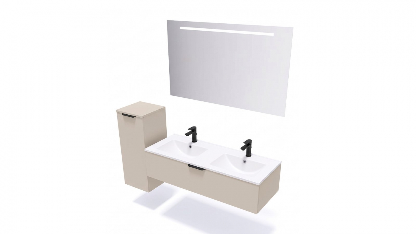 Meuble de salle de bain suspendu double vasque intégrée 120cm 1 tiroir Beige - Venice Meuble de salle de bain suspendu double vasque intégrée 120cm 1 tiroir Beige - Venice