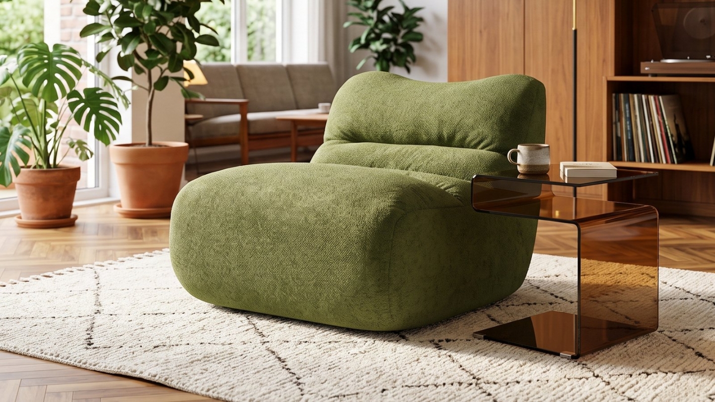 Chauffeuse compressée en tissu chenille vert kaki - Nido Chauffeuse compressée en tissu chenille vert kaki - Nido