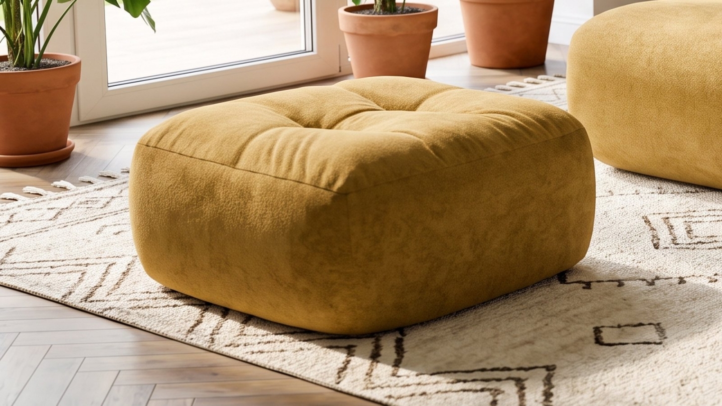 Pouf compressé en tissu chenille bronze - Nido Pouf compressé en tissu chenille bronze - Nido