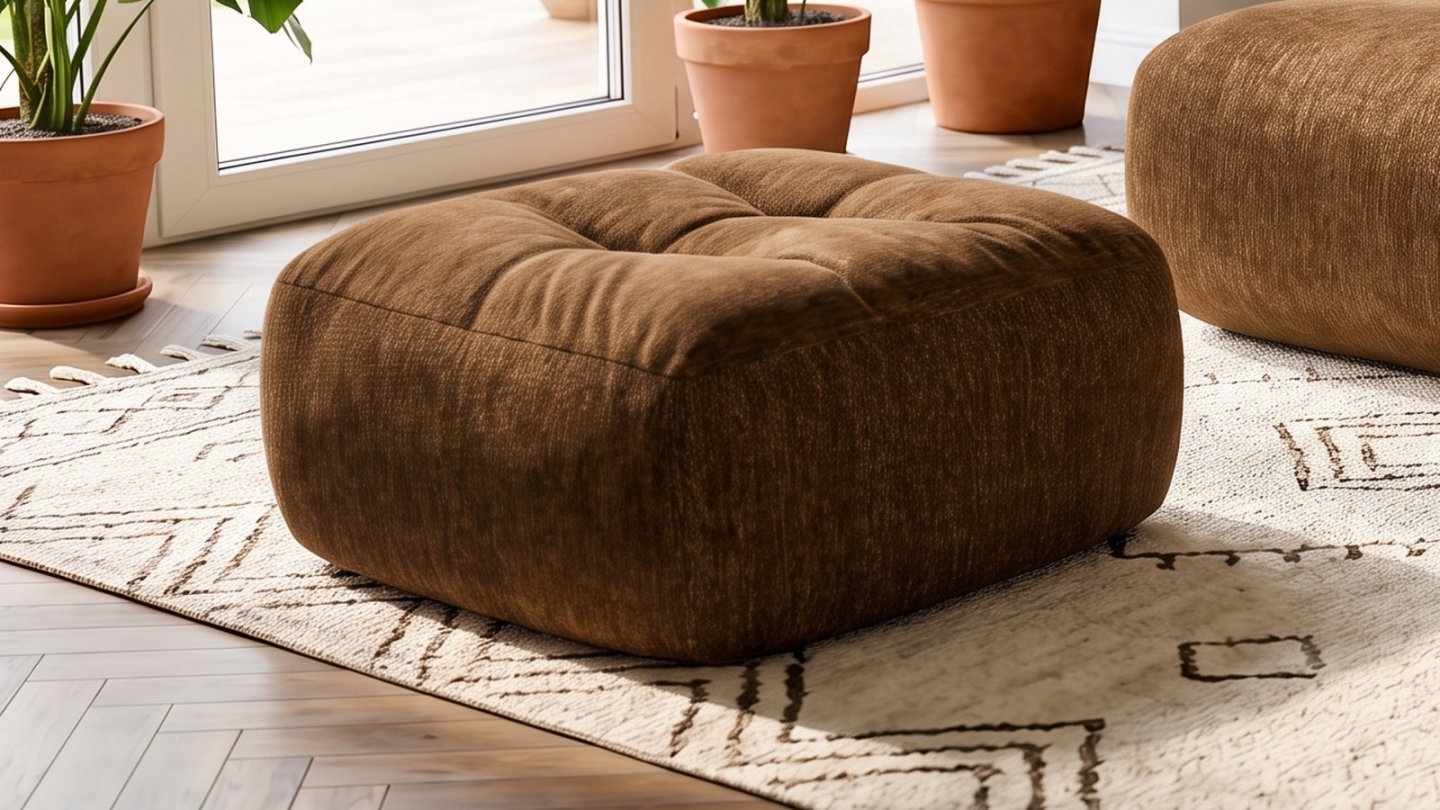 Pouf compressé en tissu chenille marron - Nido Pouf compressé en tissu chenille marron - Nido