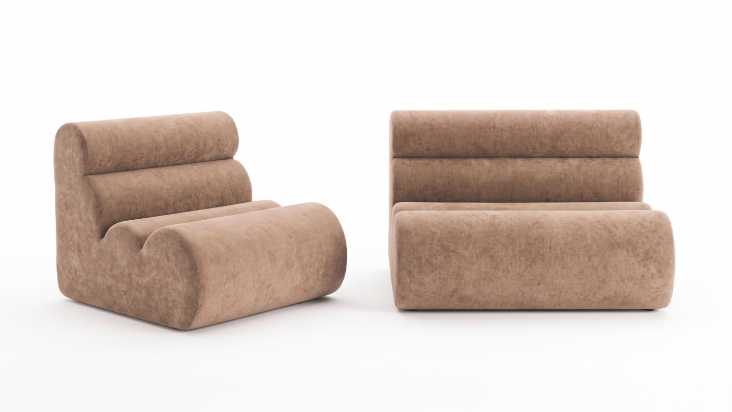 Ensemble chauffeuse + banquette modulables 3 places en tissu chenille moka - Billie Ensemble chauffeuse + banquette modulables 3 places en tissu chenille moka - Billie