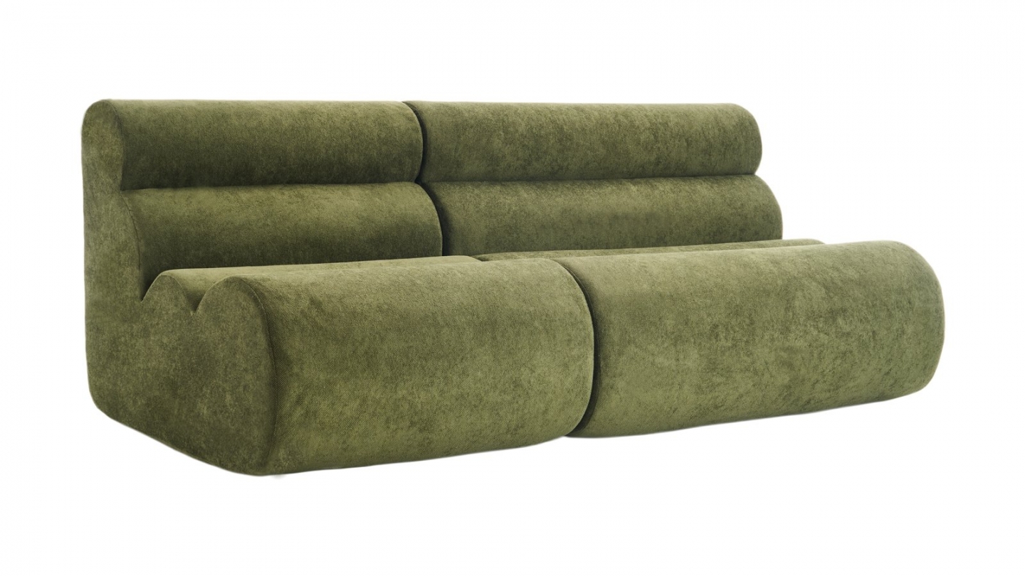 Ensemble chauffeuses + banquette modulables 4 places en tissu chenille vert kaki - Billie Ensemble chauffeuses + banquette modulables 4 places en tissu chenille vert kaki - Billie