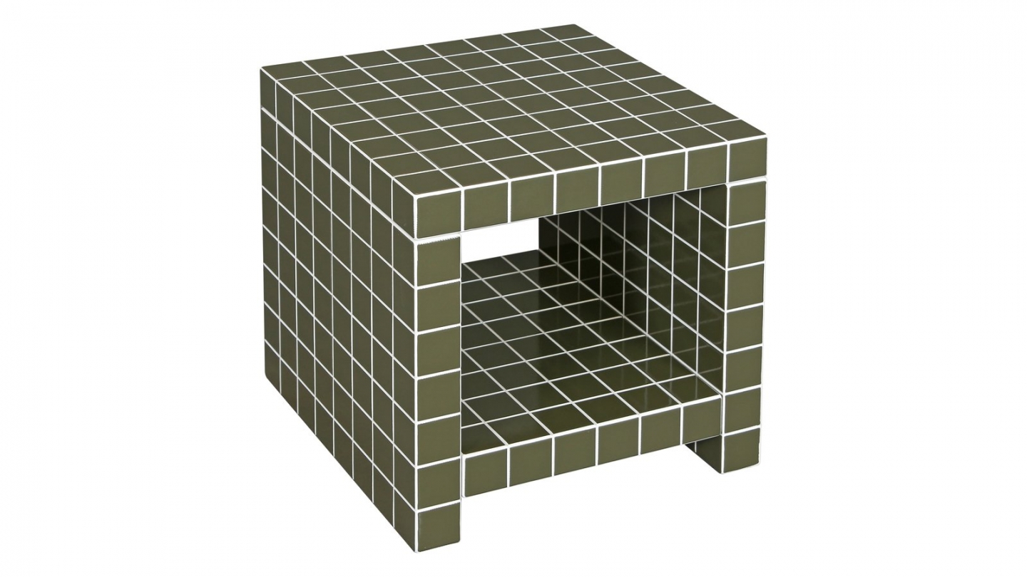 Bout de canapé cubique avec niche effet mosaïque vert olive 40 cm - Ibiza Bout de canapé cubique avec niche effet mosaïque vert olive 40 cm - Ibiza