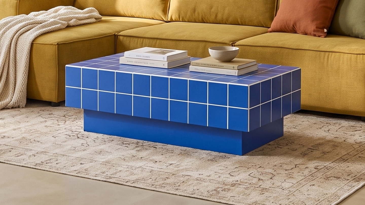Table basse rectangulaire effet mosaïque bleu électrique 100 cm - Ibiza Table basse rectangulaire effet mosaïque bleu électrique 100 cm - Ibiza